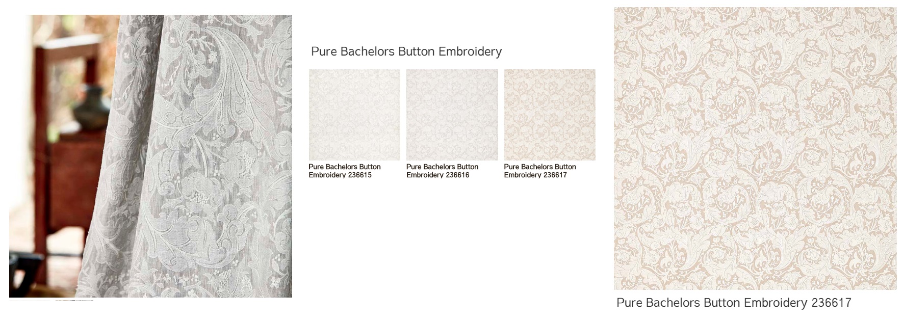 Pure Bachelors Button Embroidery　ピュアモリス　カーテン