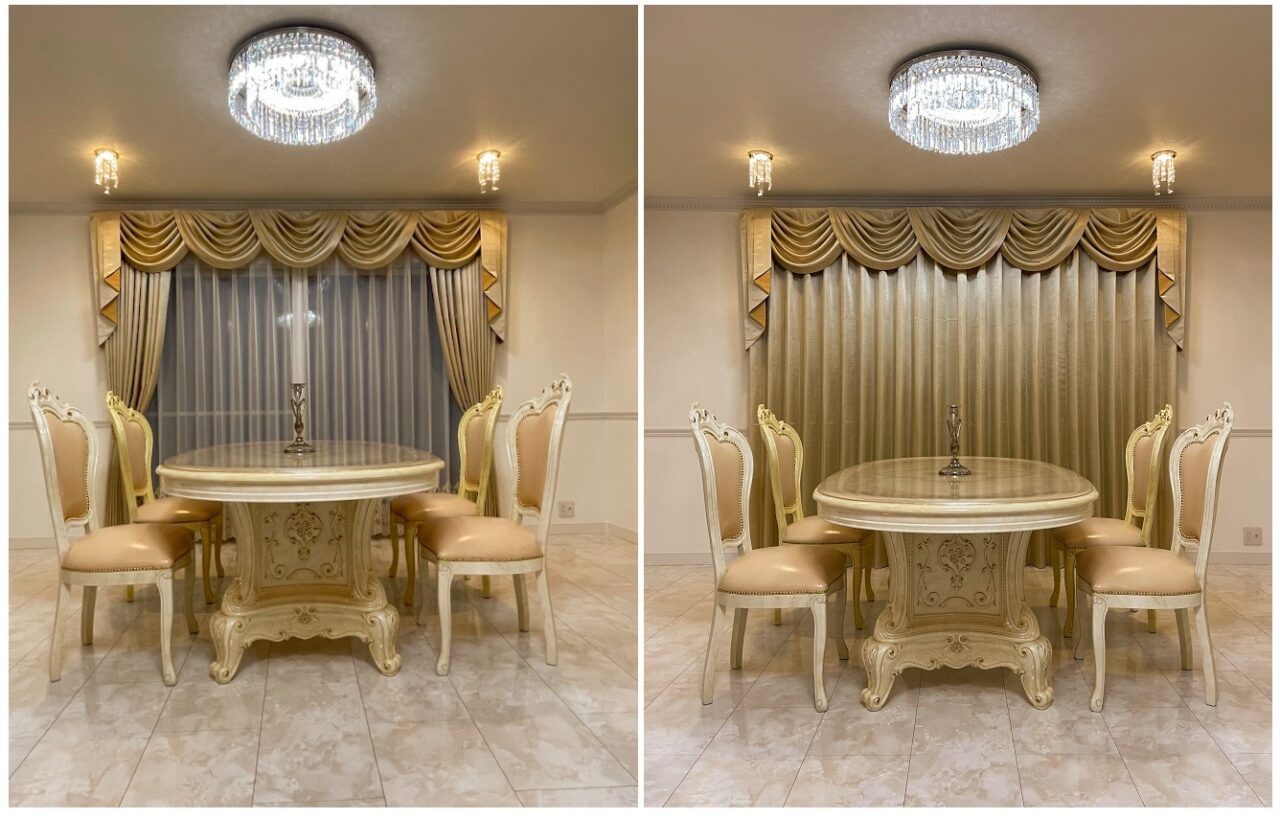 スワッグ&テール　バランス　カーテン　開けた時　閉じた時　見え方