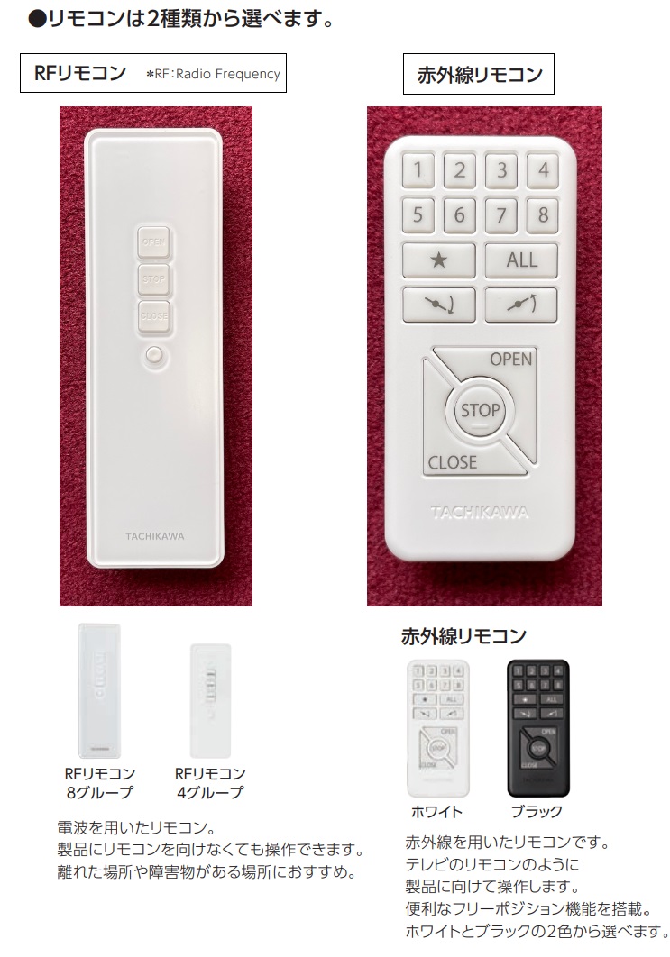 電動ハニカムスクリーン　タチカワ　リモコン　種類