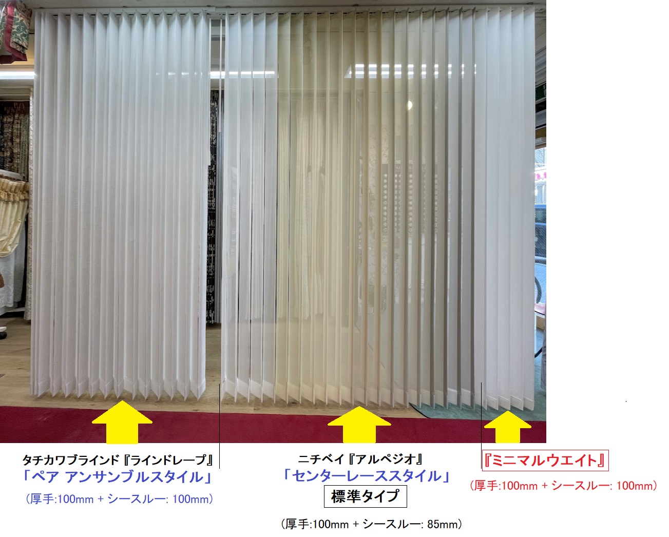 ニチベイ　センターレーススタイル　タチカワブラインド　ペア アンサンブル　違い比較