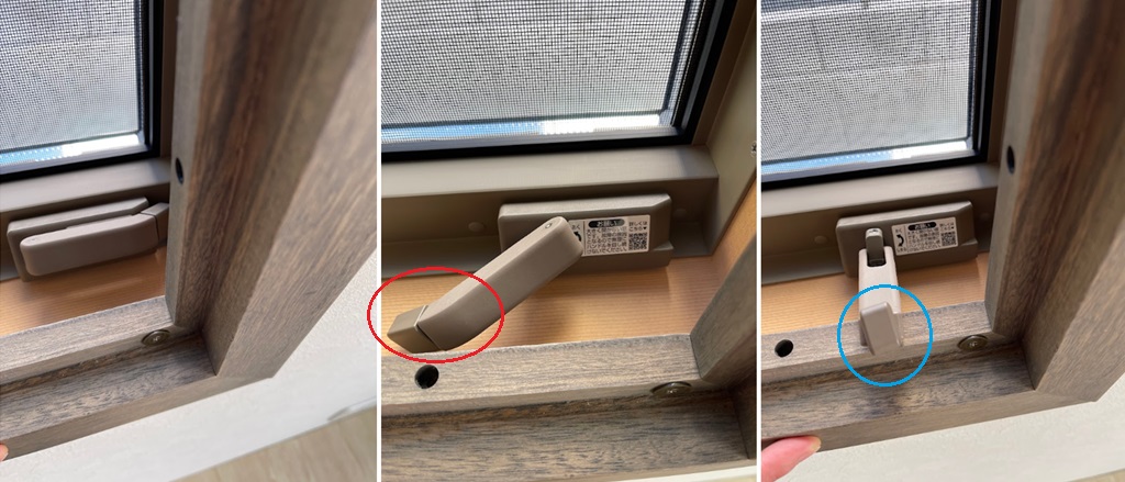 窓枠内 オペ―レーターハンドル 干渉 ウッドシャッター