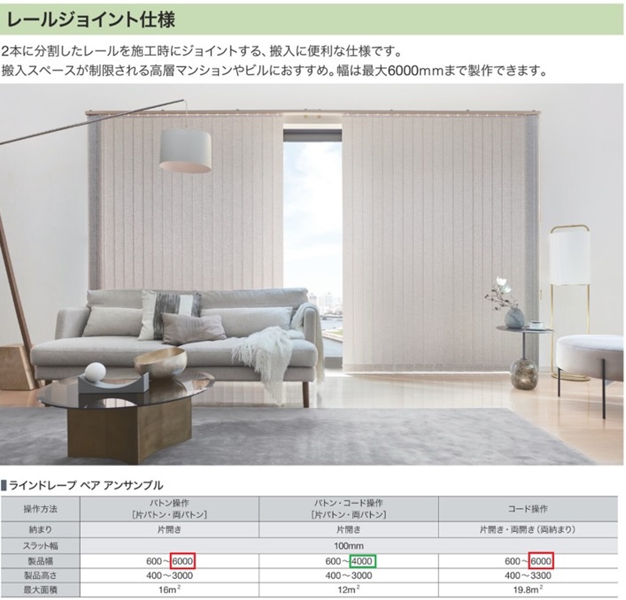 ラインドレープ　ペアアンサンブル　レールジョイント仕様　特徴