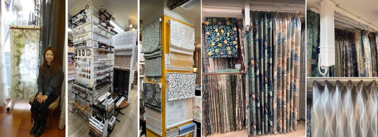 カーテンレールとローマンシェードの展示 ショールーム