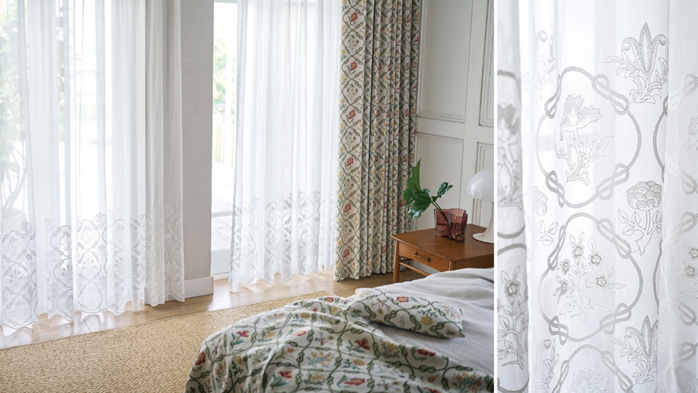 川島織物セルコン モリスデザインスタジオ メイズカバーレット MAY’S COVERLET シアー レースイメージ