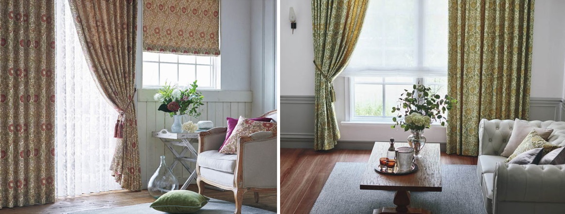 モリスデザインスタジオ ピンク&ローズ・PINK & ROSE MM3126 MM3127 カーテン イメージ|川島織物セルコン