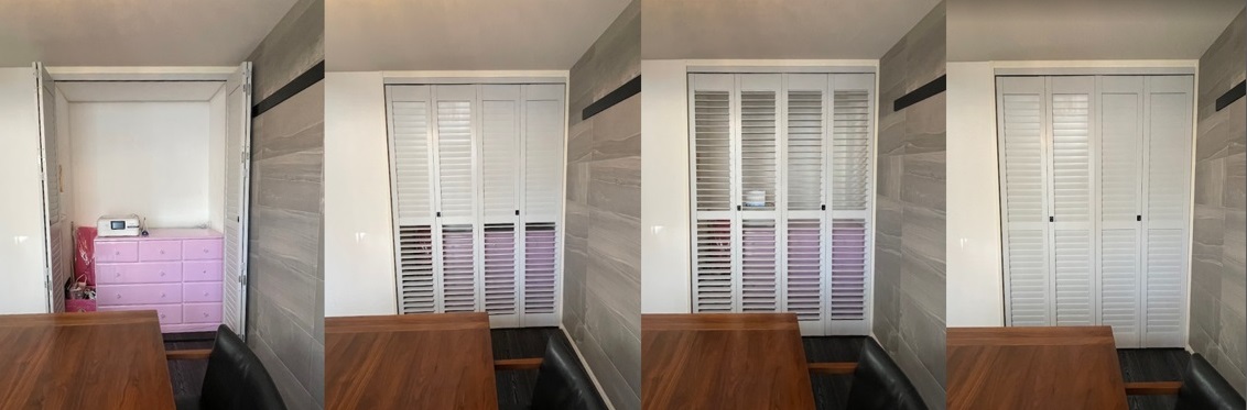 ノーマン　ウッドシッャター　レール付き折れ戸タイプ　両開き　4枚折戸　事例　イメージ